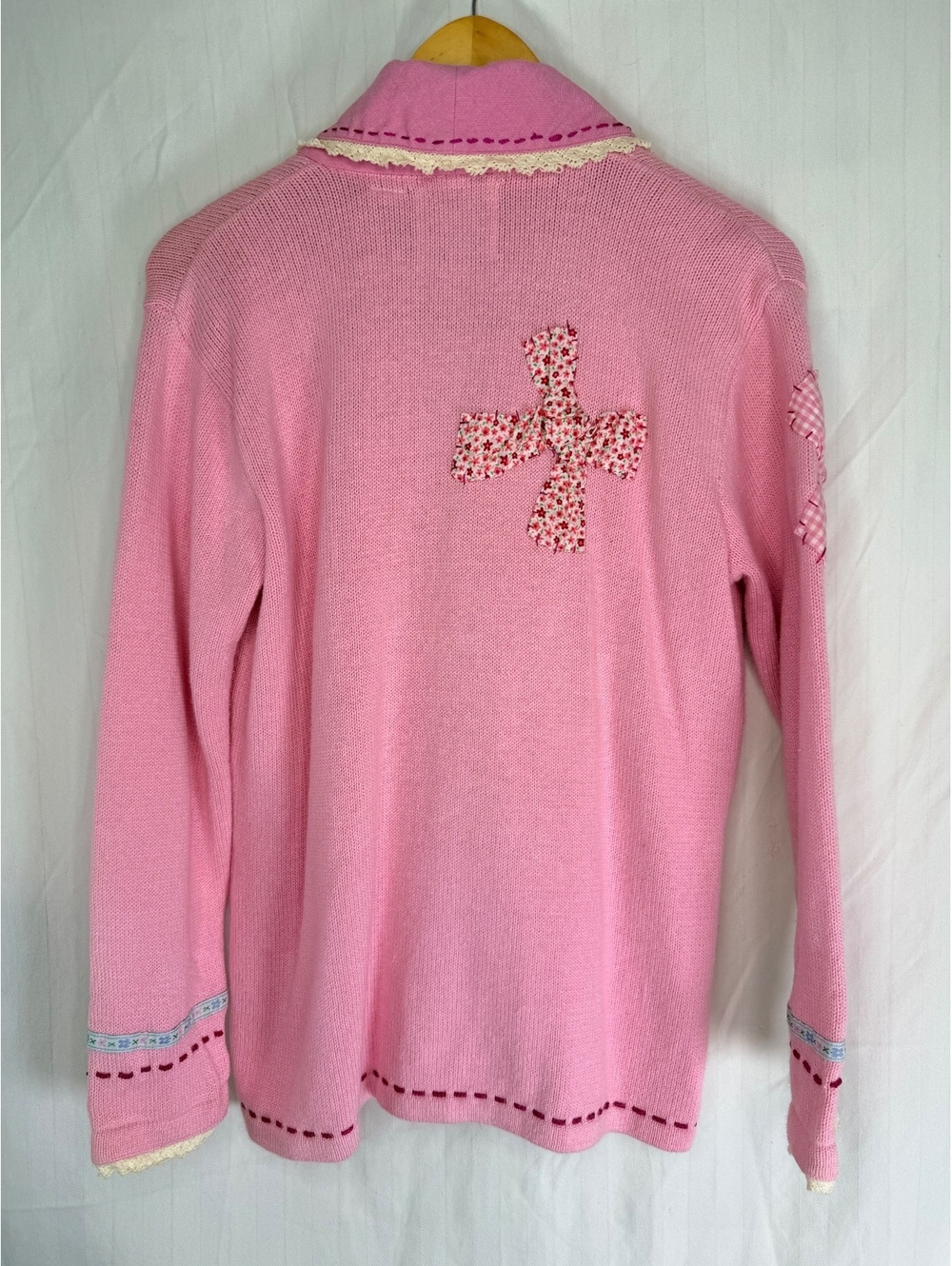 1990s Storybook Knits Pink Bow Cardigan Sweater - Picture 9 of 10